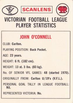 1974 Scanlens VFL #46 John O'Connell Back